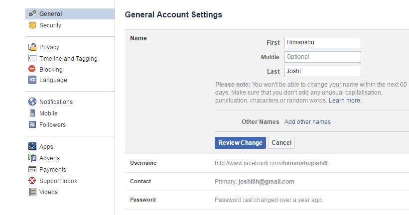 How to change Facebook username